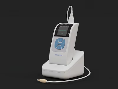 White Medical Device Featuring Digital Display Stand Base And Connecting Cable 3d model