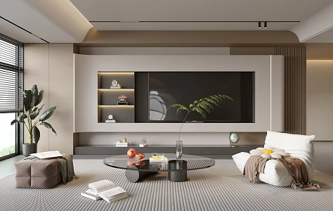 Modern Minimalist Living Room Balcony Cabinet Sofa Combination Coffee Table Sofa Background Wall 3d model