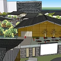 Urban Modern Commercial Street Design With Waterfront Greenery Open Spaces And Pedestrian Areas