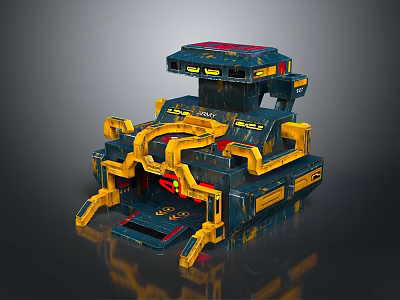 Sci-Fi Landscape With Futuristic Blue And Yellow Multi Layered Mechanical Structure 3d model