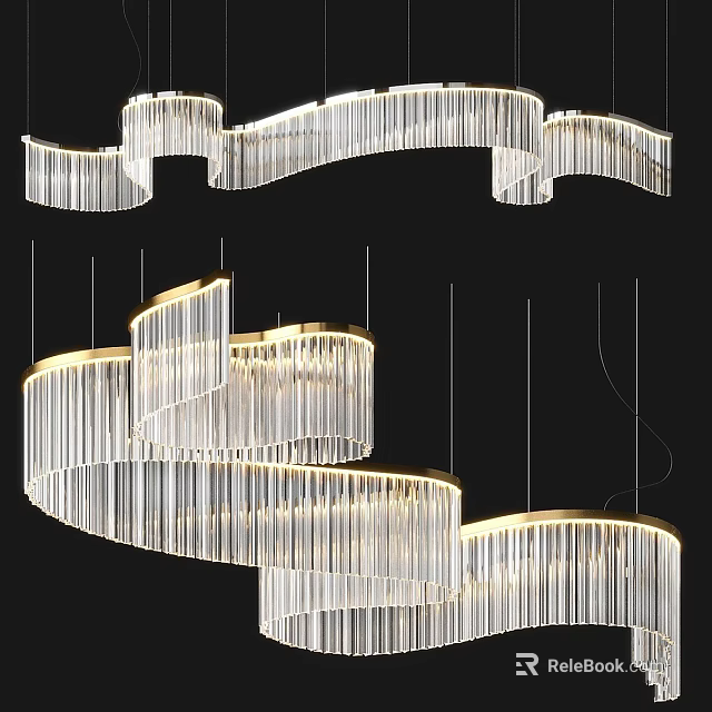 Modern Elegant Crystal Chandelier With Curved Spiral Structure And Layered Glass Lighting 3d model 