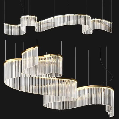 Modern Elegant Crystal Chandelier With Curved Spiral Structure And Layered Glass Lighting 3d model
