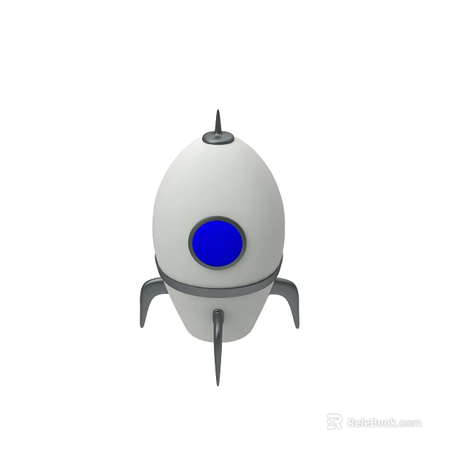Rocket Shaped Equipment With White Body Blue Circular Window Gray Thrusters And Pointed Top 3d model 