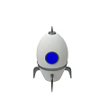 Rocket Shaped Equipment With White Body Blue Circular Window Gray Thrusters And Pointed Top