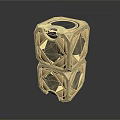 Golden Stacked Decorative Cube With Diamond Pattern Textured Surface And Black Circular Top