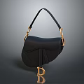 Black Leather Saddle Bag With Golden Metal Hardware And D Shaped Ornament Stylish Design