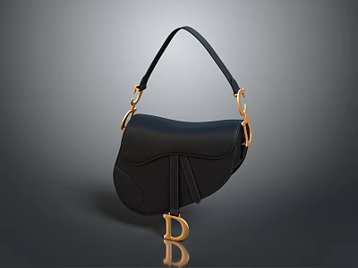 Black Leather Saddle Bag With Golden Metal Hardware And D Shaped Ornament Stylish Design 3d model