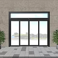 Modern Glass Entrance Door With Black Frame Stone Wall And Green Plants