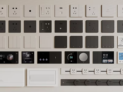 Modern Switch Panels With White Black Colors USB Ports Smart Displays And Control Buttons 3d model