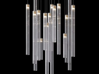 Modern Hanging Transparent Cylindrical Chandelier With Multiple Elongated Glass Light Tubes 3d model