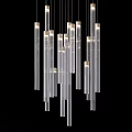 Modern Hanging Transparent Cylindrical Chandelier With Multiple Elongated Glass Light Tubes