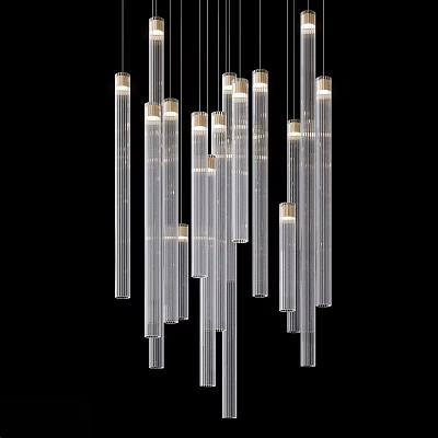 Modern Hanging Transparent Cylindrical Chandelier With Multiple Elongated Glass Light Tubes 3d model