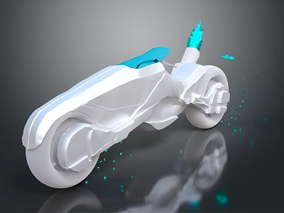 Futuristic Sleek White Motorcycle With Blue Accents And Green Glowing Particles 3d model
