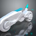 Futuristic Sleek White Motorcycle With Blue Accents And Green Glowing Particles