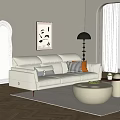 Modern three-seat sofa cream sofa coffee table combination 3d model