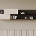 Modern Wall Mounted Bookshelf With Black White Panels And Decorative Books