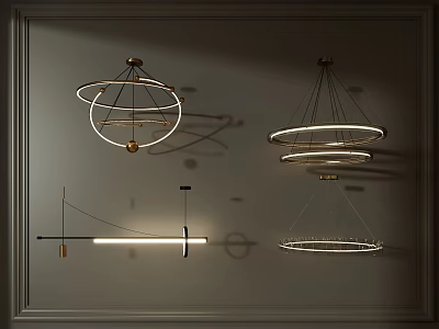 Circular And Linear Modern Chandeliers With Illuminated Light Strips And Metal Frames For Interior Decor 3d model