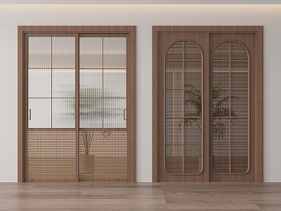 Quiet antique style sliding door rattan sliding door solid wood sliding door 3d model