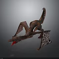 3D Rendered Red Dragon with Open Mouth Sharp Teeth and Wings Lying on Smooth Surface