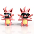 Cute Pink Cartoon Characters With Big Ears Yellow Belly Blue And Black Glasses