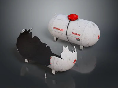 Complete And Damaged LPG Propane Bottles For Household Use With Red Valve 3d model
