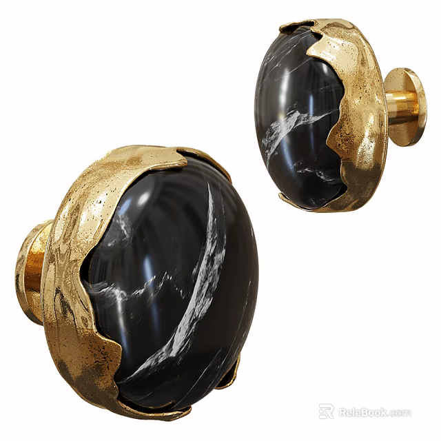 Elegant Modern Door Knob Featuring Black Marble And Gold Decorative Design 3d model 