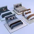 Modern Double Beds With Various Colored Bedding Decorative Pillows Comforters And Rugs 3d model