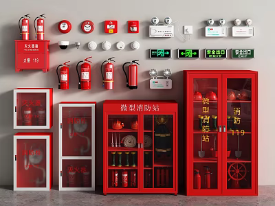 Essential Fire Safety Equipment Collection With Extinguishers Alarms Hydrants And Storage Cabinets 3d model