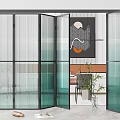 Modern Textured Glass Folding Doors As Room Divider In Interior Dining Space With Art
