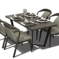 Modern Dining Table And Chairs Set With Beige Gray Seats And Tableware Decor 3d model