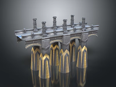 Classical Style Bridge 3D Model With Multiple Columns Arched Structures And Gold Black Decorations 3d model