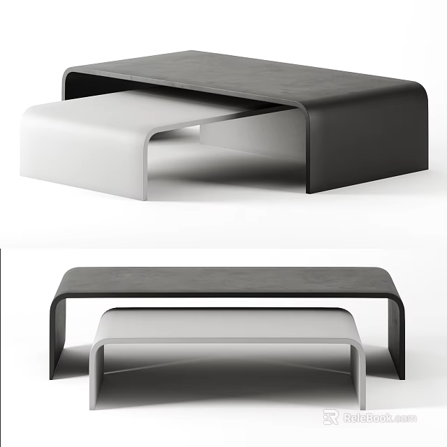 Modern Black And White Coffee Table Design With Two Tiered Sleek Lines Structure 3d model 
