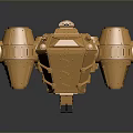 Golden Sci Fi Mechanical 3D Model With Intricate Details Metallic Finish And Multiple Cylindrical Components