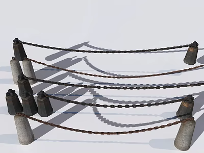 Road Safety Barriers Featuring Black Chains And Concrete Posts For Traffic Control 3d model