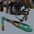 Steampunk Weapon With Intricate Mechanical Structure Metallic Green Gold Accents