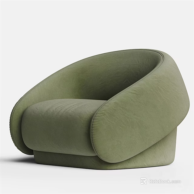 Green Velvet Single Seater Sofa With Curved Design And Modern Minimalist Style 3d model 
