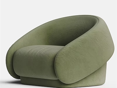 Green Velvet Single Seater Sofa With Curved Design And Modern Minimalist Style 3d model