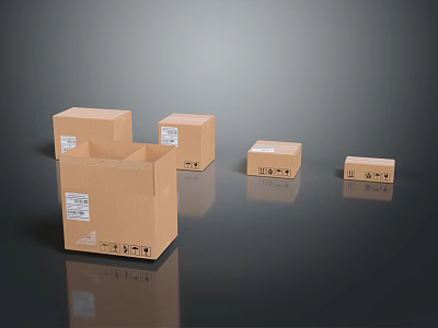 Brown Cardboard Boxes In Various Sizes With Labels For Daily Packaging Needs 3d model