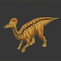 Crested Dinosaur Model With Orange Red Stripes In Standing Pose 3d model