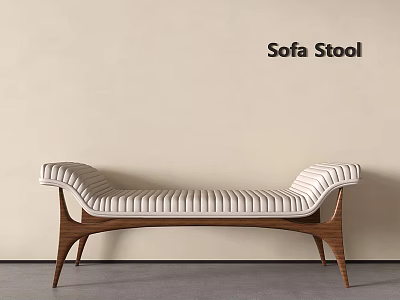 Elegant Modern Sofa Stool With White Striped Upholstery And Wooden Legs 3d model