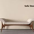 Elegant Modern Sofa Stool With White Striped Upholstery And Wooden Legs