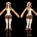 Game Anime Characters In White Pink Lace Dress And Brown Hooded Coat With Cat Ears