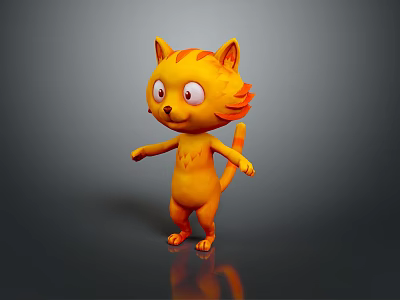 Cute Cartoon Orange Kitten in Standing Pose with Big Eyes on Gray Background 3d model