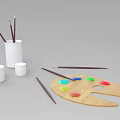 Wooden Art Easel Displaying Running Horse Painting with Stool Palette and Brushes