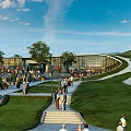 Beautiful Scenic Urban Public Park Promenade Lined With Lush Green Trees Under Bright Blue Sky