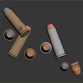 Weapon Bullets Featuring Various Colors Copper Gray Orange Tips and Different Designs Arranged on Surface 3d model