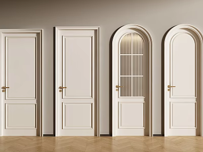 White Hinged Doors With Diverse Designs Gold Handles And Glass Panels For Home 3d model