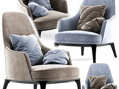 Modern Upholstered Accent Chairs In Beige And Blue With Decorative Pillows And Black Legs 3d model
