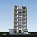 Modern High Rise Residential Building With Glass Facade Tree Surroundings And Ground Floor Shops