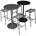 Modern Black Metal Bar Stools With Grid Design And Round Pub Table 3d model